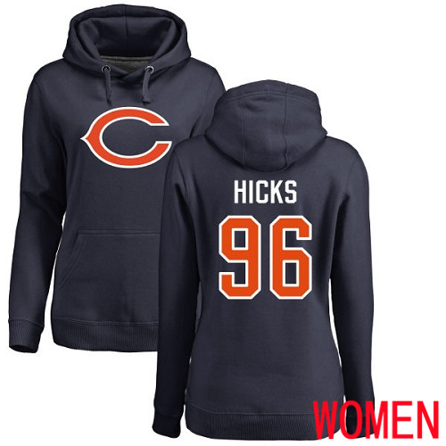 Chicago Bears Navy Blue Women Akiem Hicks Name and Number Logo NFL Football #96 Pullover Hoodie Sweatshirts->nfl t-shirts->Sports Accessory